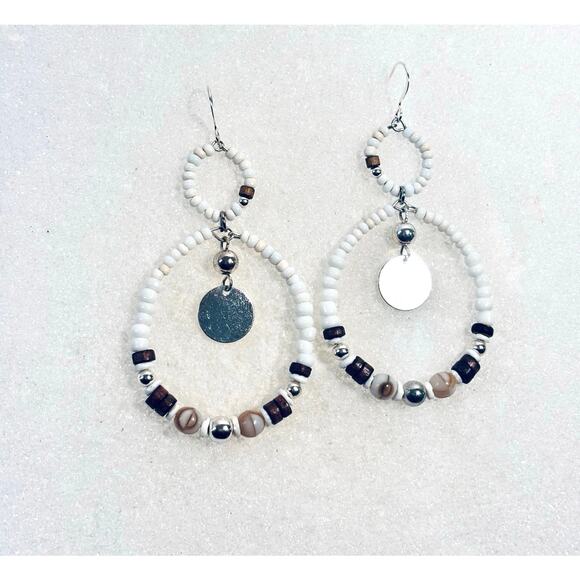 Boho Style Glass Beaded Gemstone accented Hoop Earrings Pierced or Clip on - Picture 2 of 6